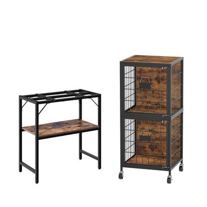 MAHANCRIS Fish Tank Stand and Dog Crate Furniture Bundle, 20 Gallon Aquarium Stand with 2-Tier Storage Shelves, 48.8" Tall Double Dog Kennel Furniture for 2 Dogs, for Home Office, FTHR2001-DCHR5401