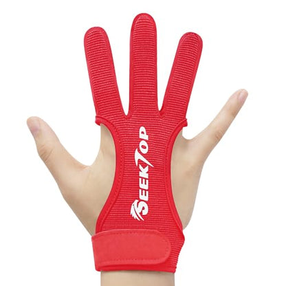 Seektop Archery Gloves Shooting Hunting Leather Three Finger Protector - color: Red, size: X-Large