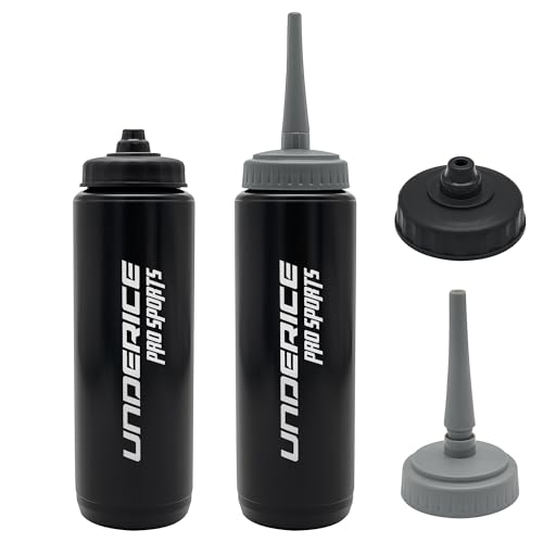UICE Water Bottle with Straw,1 Liter Easy Squeeze Bottles for Hockey Straight Long Straw Built In Finger Grip,Sports Water Bottle for Football, Lacrosse, Boxing,Fitness-Black - color: black