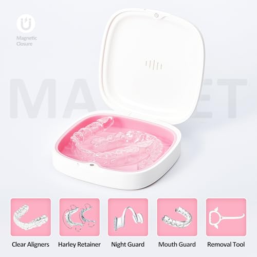 2Pack Retainer Case Slim Aligner Case Vent Holes Removable Silicone Insert (2Pack White Pink) - color: 2Pack White Pink