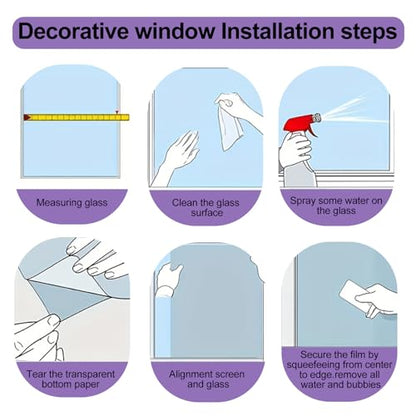 Window Privacy Film Iridescent Tint Stained Glass Window Film Decorative Static Cling Non Adhesive Removable Reusable Window Cling for Bathroom Shower Windows Anti Glare UV Blocking 17.7x39.4 Inch