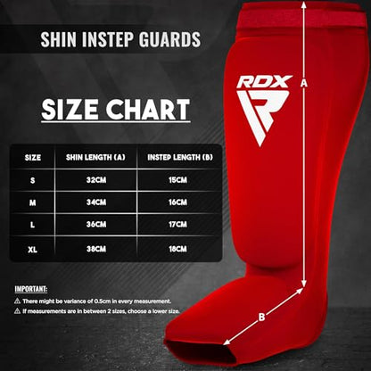 RDX Shin Guards Kickboxing Muay Thai, SATRA Approved, MMA Leg Instep Protection Pads, Sparring Training Martial Arts Boxing, Elasticated Padded Protector, Karate BJJ Taekwondo Gear, Men Women - color: Red White, size: Medium