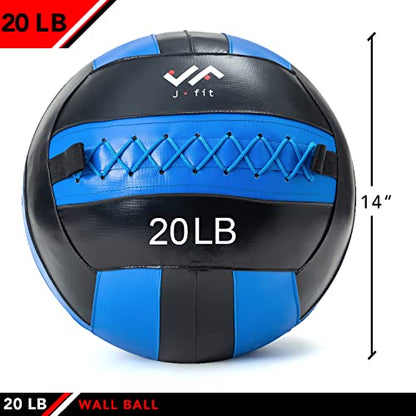 JFit Wall Ball – Premium Soft Weighted Exercise Ball for Strength, Conditioning, Gym & Home Workouts, 4-30 LB - color: Blue/Black, style: 20-Pound
