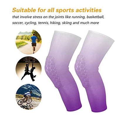 Purple Gradient Sports Knee Pads Youth Volleyball Basketball Knee Pads Long Leg Sleeves Braces Compression Wrestling Knee Pads for Boys Girls Football Dance Yoga - color: Purple Gradient