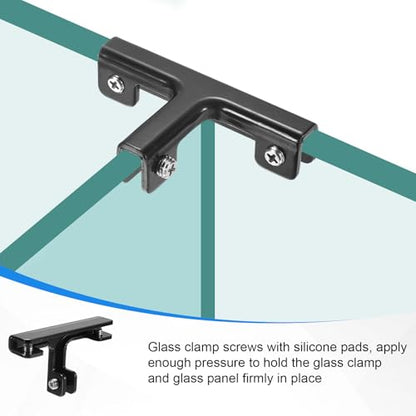 M METERXITY 4-Pack Glass Clamps, Aluminum Alloy T-Shaped Glass Connector Clip Holder for 2-7mm Thickness Panels/Display Cabinet/Aquarium/Fish Tank [Black] Combination Fixing Bracket