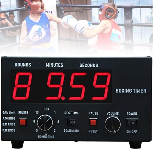 Classic Boxing Interval Timer, Professional Gymnastics Timer with LED Display, 1-12 Challenge Rounds and Adjustable Buzzer, Gym Timer for Muay Thai/MMA/Kickboxing, Boxing Equipment,Red - color: Red