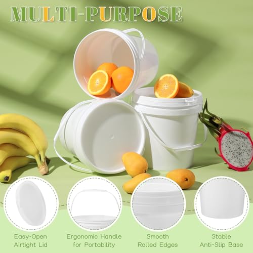 10 Pack 0.9 Gallon White Plastic Buckets with Lids and Handles –Portable Storage Containers for Dry Food, Paint, Camping, Fishing Supplies