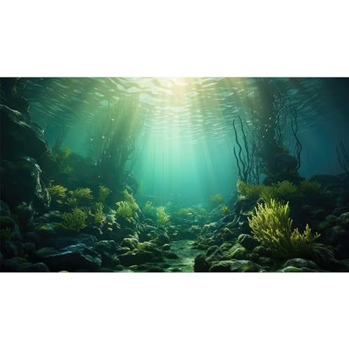 Ocean Aquarium Background Underwater Kelp Forests Fish Tank Background Under The Sea Aquatic Plants Sunrays Reptile Fish Tank Backgrounds Ocean Bed Rock Seagrass Aquarium Backgrounds 24x12in - color: Peak Green, size: 24(W)x12(H)inches/ 60(W)*30cm(H)
