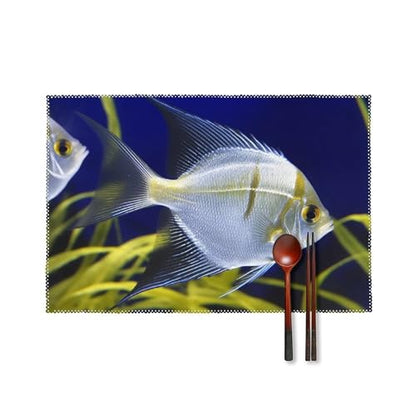 Placemat Set of 4 Washable Place Mats Heat Resistant Aquarium Angelfish Table Mats for Kitchen Non-Slip Placemats Wipeable Desktop Protection Mat for Dining Table, 30x45cm - color: Aquarium Angelfish