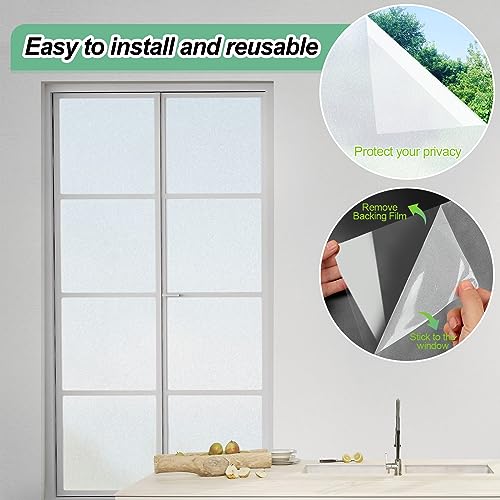 Frosted Glass Window Film,17.3x236.2 Inches Privacy Film Anti Uv, Frosted Window Privacy Film Non Adhesive, Window Film Privacy for Bathroom Home and Office
