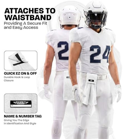 White Football Towel with Hook & Loop Fastener (White) | Quarterback QB Sports Towel Football to Clean Hands, Visor and Gloves - Highly Absorbent, Quick Dry - color: White