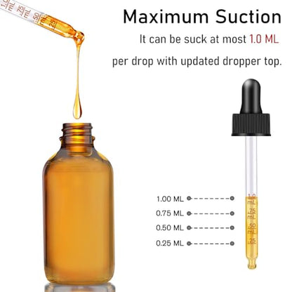 Dropper Bottle 2 oz, 2 pack Amber Glass Eye Dropper Bottles with Labels and Funnel, Tincture Bottle with Measured Dropper - Leakproof Essential Oils Bottles for Health, Personal Care & Beauty - color: Amber