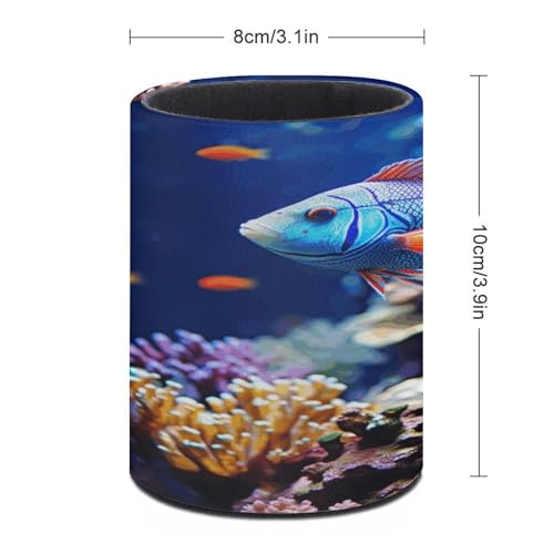 Coral Reef Fish Aquarium Pen Holder PU Leather Pencil Holder Round Makeup Brushes Cup Holder for Desk Office Pen Organizer Large Capacity Pencil Holder for Home Study Room