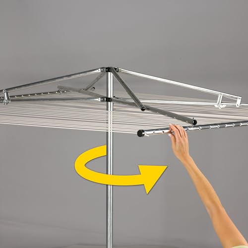 Household Essentials 17130-1 Rotary Outdoor Umbrella Drying Rack | Aluminum | 30-Lines with 210 ft. Clothesline,Silver - size: 84.0"L x 72.0"W x 72.0"H