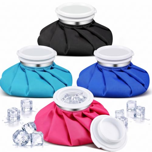 Honoson 4 Pack Reusable Ice Bags Hot Cold Bag Leakproof,Classic Pure Style | Reusable Ice Pack, Ice Bags Hot Water Bag,Screw Cap No-Leak Elastic Breathable for Sports & Home Use,Wide Opening Easy Fill - style: Classic Pure Style