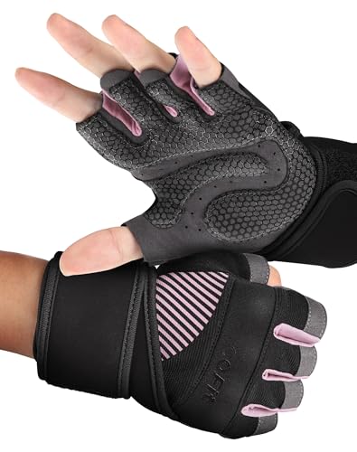 Breathable Workout Gloves, Antislip Weight Lifting Gym Gloves for Men Women, Superior Grip & Palm Protection for Weightlifting, Fitness, Exercise, Training - color: 6. Black and Pink (with Wrist Straps), size: Small