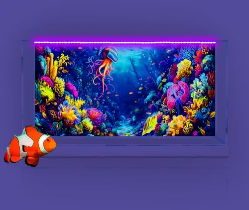 72X18IN Blacklight Ocean HD 3D Black Light Aquarium Background UV Reactive Octopus Background Terrarium Background with 10 EVA Double-Sided Tape with 10 EVA Double-Sided Tape