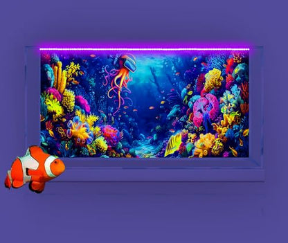 36X24IN Blacklight Ocean HD 3D Black Light Aquarium Background UV Reactive Octopus Background Terrarium Background with 10 EVA Double-Sided Tape with 10 EVA Double-Sided Tape