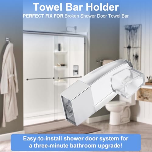 Clear Acrylic Shower Door Towel Bar Brackets, with Bright Chrome Sleeve, Fit for Alumax/Basco Framed Sliding Shower Door Towel Rod Replacement （2 Pack）