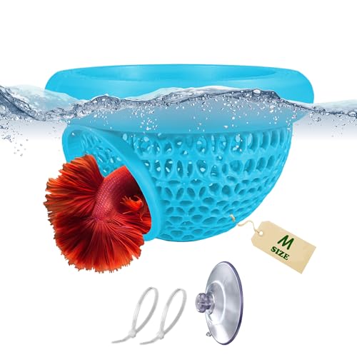 Floating Betta Hammock, Multi-Functional Fish Tank Decor, Betta Hideout with Suction Cup, Feeding Rings, Aquarium Plant Holder, Betta Fish Tank Accessories, Eco-Safe PLA, Medium, Blue - color: Blue
