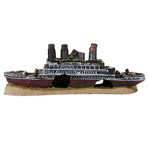 Titanic Shipwreck Aquarium Decor - Large Fish Ornament with Hiding Holes for Fish - Resin Boat Shipwreck Decoration for Creative Underwater Landscape Safe 15 Gallon