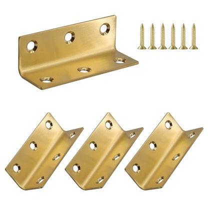 L Bracket, Heavy Duty Corner Brace, 4 Pack 3.2 Inch Stainless Steel Shelf Bracket Angle Bracket for Shelves, Gold Metal Braces for Wood, 80mm Overall Length - size: 3.2 Inch, style: Gold 4 Pack
