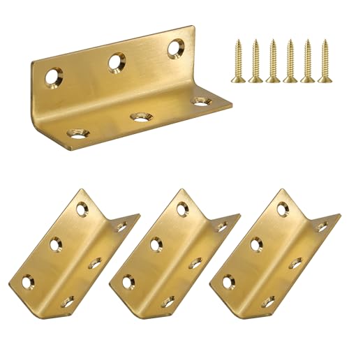 L Bracket, Heavy Duty Corner Brace, 4 Pack 3.2 Inch Stainless Steel Shelf Bracket Angle Bracket for Shelves, Gold Metal Braces for Wood, 80mm Overall Length - size: 3.2 Inch, style: Gold 4 Pack