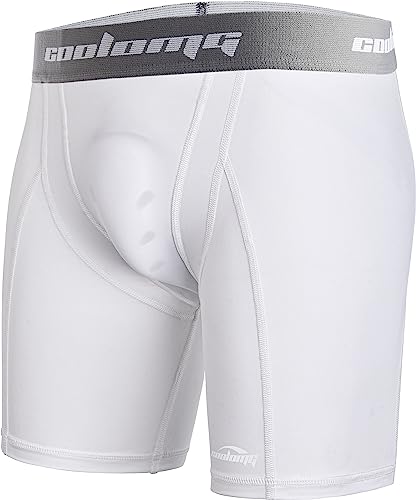 COOLOMG Men Compression Shorts with Cup Pocket Baseball Football, NO Cup - color: White, size: X-Large