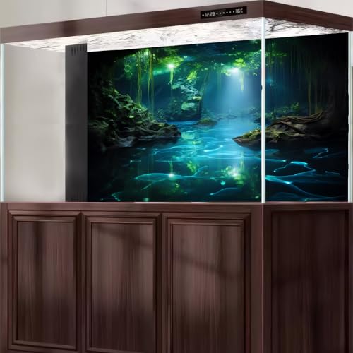 Fantasy Underwater Cave Aquarium Background Light Beam Crystal Clear Water Fish Tank Background Tropical Green Plants Undersea Cave Terrarium Backgrounds Misty Jungle Reptile Tank Backgrounds 36x20in