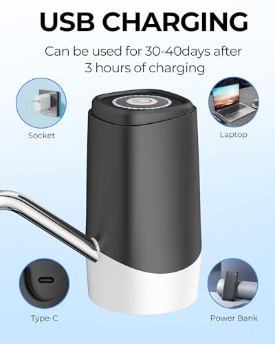 Water Dispenser Pump, USB Charging Automatic Drinking Water Pump for Mini Water Jug Dispenser Portable, Ideal for Home Kitchen Living Room Office Camping - color: Black-white