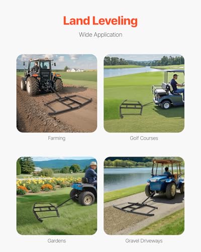 VEVOR Drag Harrow, 74" Width Tow Behind Drag Harrow, Q235 Steel Driveway Grader with Adjustable Bars & Pin Hitch, Support up to 50 lbs, Tractor Driveway Harrow for ATVs, UTVs, Garden Lawn Tractors