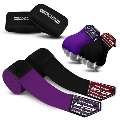 WYOX Boxing Hand Wraps & Gel Knuckle Guards Set for MMA, Muay Thai & Kickboxing - 2 Pair Hand Wraps + 1 Pair Knuckle Guards - Hand Wrist Protection for Men & Women Training - color: Purple/Black