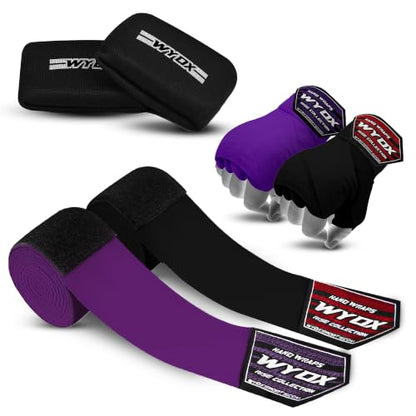 WYOX Boxing Hand Wraps & Gel Knuckle Guards Set for MMA, Muay Thai & Kickboxing - 2 Pair Hand Wraps + 1 Pair Knuckle Guards - Hand Wrist Protection for Men & Women Training - color: Purple/Black