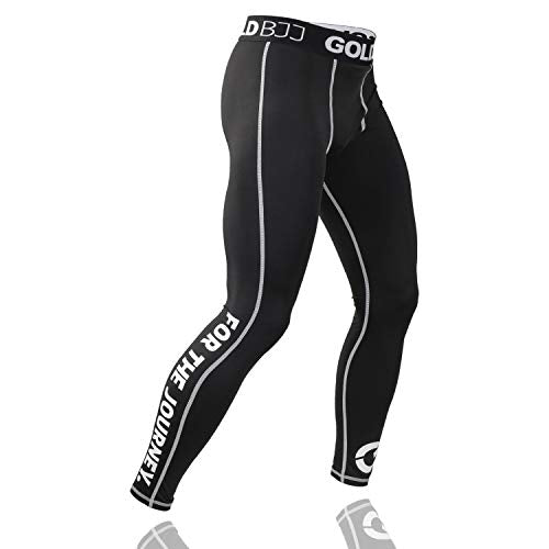 Gold BJJ Jiu Jitsu Spats - Base Layer for Gi and No-Gi Grappling - Martial Arts Pants - color: Black (Full Length), size: Large
