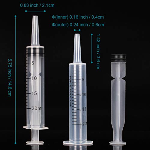 20ml Plastic Syringe Without Needle for Liquid - Measuring Syringes with Caps , Separate Sterile Packaging , Pet Medicine Small Syringe for Cats and Dog - 20 ml 4Pack
