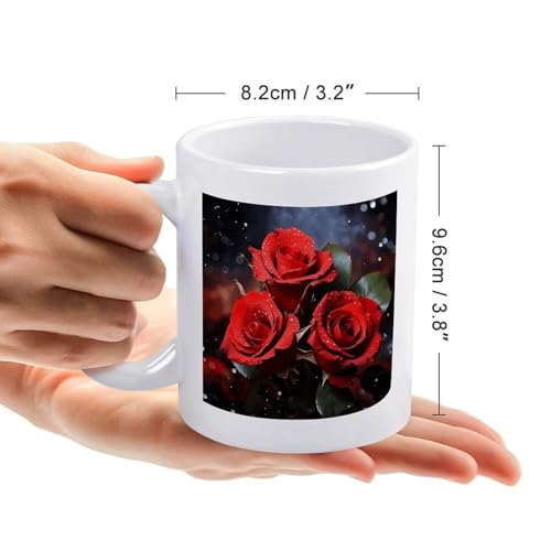 11oz White Ceramic Coffee Mug Funny Romantic Red Roses Tea Cup Microwave & Dishwasher Safe, Lead-Free for Home Office Daily Use & Gifting - color: Romantic Red Roses