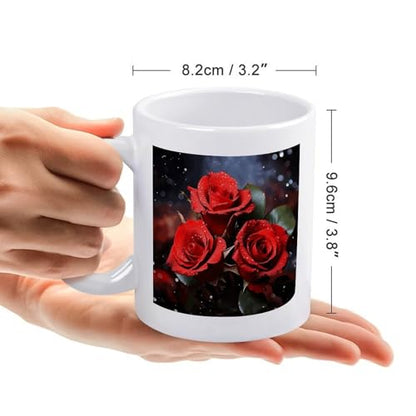 11oz White Ceramic Coffee Mug Funny Romantic Red Roses Tea Cup Microwave & Dishwasher Safe, Lead-Free for Home Office Daily Use & Gifting - color: Romantic Red Roses