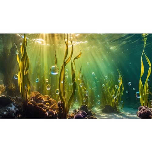 Aquarium Background Underwater Beautiful Coral Reef with Seaweed Bubbles Terrarium Backdrop Aquatic Plants Sunlight Rays Fish Tank Background Tank Aquarium Wallpaper Poster Decor Vinyl 24x16in - color: Seaplant Green, size: 24(W)x16(H)inches/ 60(W)*40cm(H