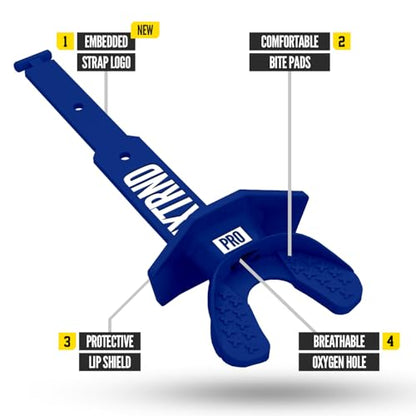 Nxtrnd Two Pro Football Mouth Guard, Permanent Strap, Fits Adult & Youth (Navy Blue) - color: Navy Blue Pro