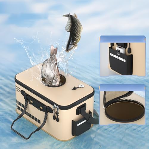 Live Fish Bucket - Fishing Bait Storage Container for Catch Holding Transport | Insulated Tank with Aerator Slot System, Portable Carry Handle for Outdoor Fishing Use 11.81x7.87x7.48 in