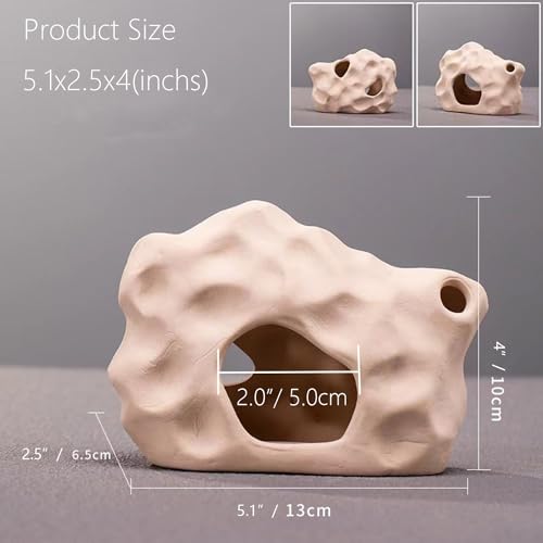 Aquarium Decor Rock Cave for Fish Shrimp Turtle Crab, Betta Fish Tank Decorations Ceramic Hiding Stone, Fish Bowl Landscape Rock with Plastic Plant