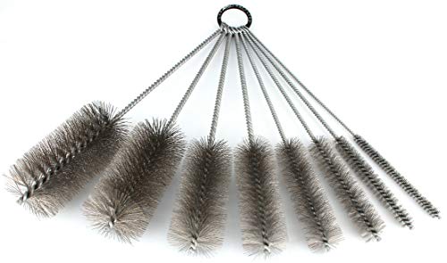 12 Inch Pipe Cleaning Brush Set with Stainless Steel Bristles, 8 Piece Variety Pack | for Auto Parts, Bottles, Guns, Tubes, etc.