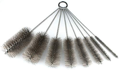 12 Inch Pipe Cleaning Brush Set with Stainless Steel Bristles, 8 Piece Variety Pack | for Auto Parts, Bottles, Guns, Tubes, etc.