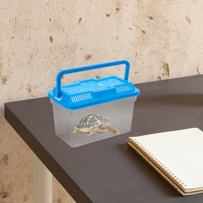 Portable Plastic Aquarium Tank with Blue Turtle Pattern, Medium-Sized Handheld Fish Breeder Box Suitable for Betta Fish, Turtles, and Small Reptiles Transport