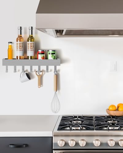 Key Holder Wall Mount Magnetic Adhesive - Key Hooks Rack with shelf - color: Gray, size: Large