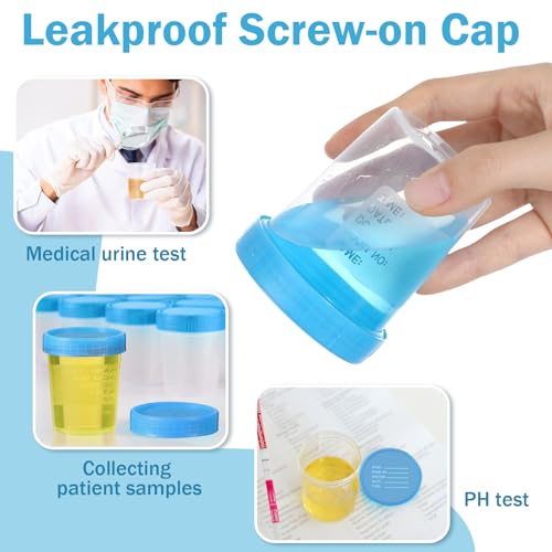 200 Pcs Disposable Specimen Cup Urine Pee Cups for Testing 4oz Specimen Container with Leak Proof Screw on Lids for Safe Urinalysis Pee Stool Sample Collection Analysis (Blue) - color: Blue