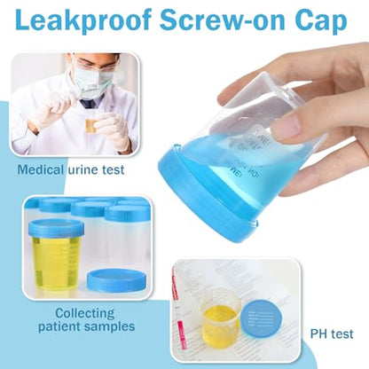 200 Pcs Disposable Specimen Cup Urine Pee Cups for Testing 4oz Specimen Container with Leak Proof Screw on Lids for Safe Urinalysis Pee Stool Sample Collection Analysis (Blue) - color: Blue