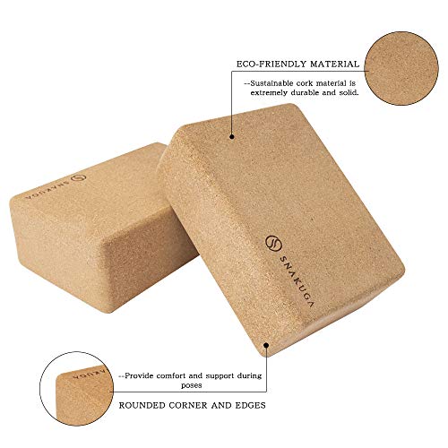 Cork Yoga Block 2 Pack for Pilates 9"x6"x4" Non-Slip & High Density