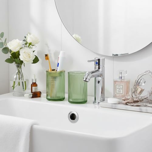 Toothbrush Holders for Bathrooms, 2pcs Glass Toothbrush Holder, 12oz Bathroom Tumbler and Mouthwash Cup, Tooth Brush and Toothpaste Organizer for Bathroom Vanity Countertop (Green Gold) - color: Green Gold