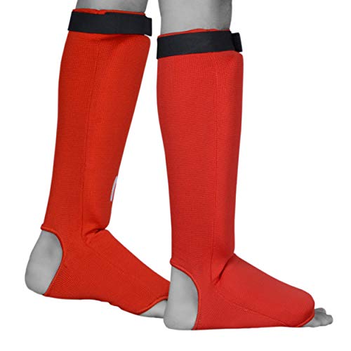 UFG Ultimate - Cloth Shin Instep Guard - Karate MMA Boxing Muay Thai Training Protection - color: Red, size: CH